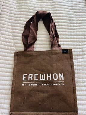 Erewhon Brown jute Tote Bag with White Logo both sides limited edition NWOT